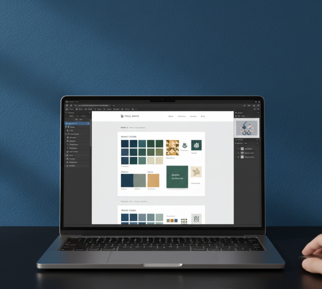 A moodboard showing brand colors and logo concepts